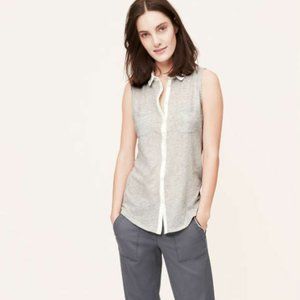 NWT LOFT Grey Collared Sleeveless Button Shirt S-L